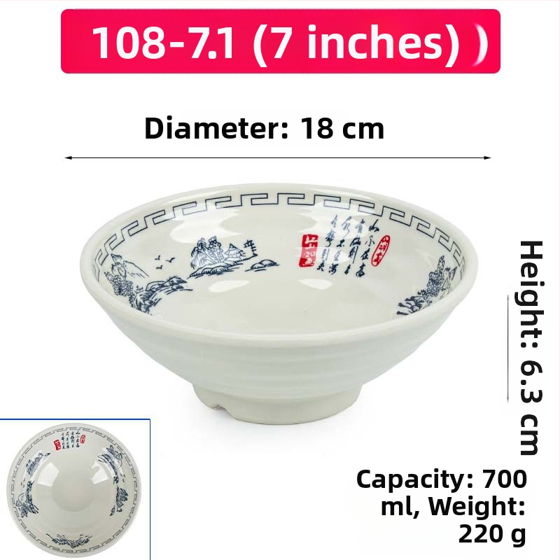 Melaminė sriubų dubenėlis su gėlių raštu, apvalios formos, tinkamas viešbučiams ir restoranams; logotipo spausdinimas ir pritaikymas prieinami