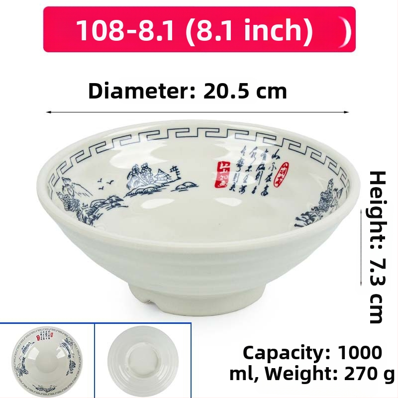 Melaminė sriubų dubenėlis su gėlių raštu, apvalios formos, tinkamas viešbučiams ir restoranams; logotipo spausdinimas ir pritaikymas prieinami