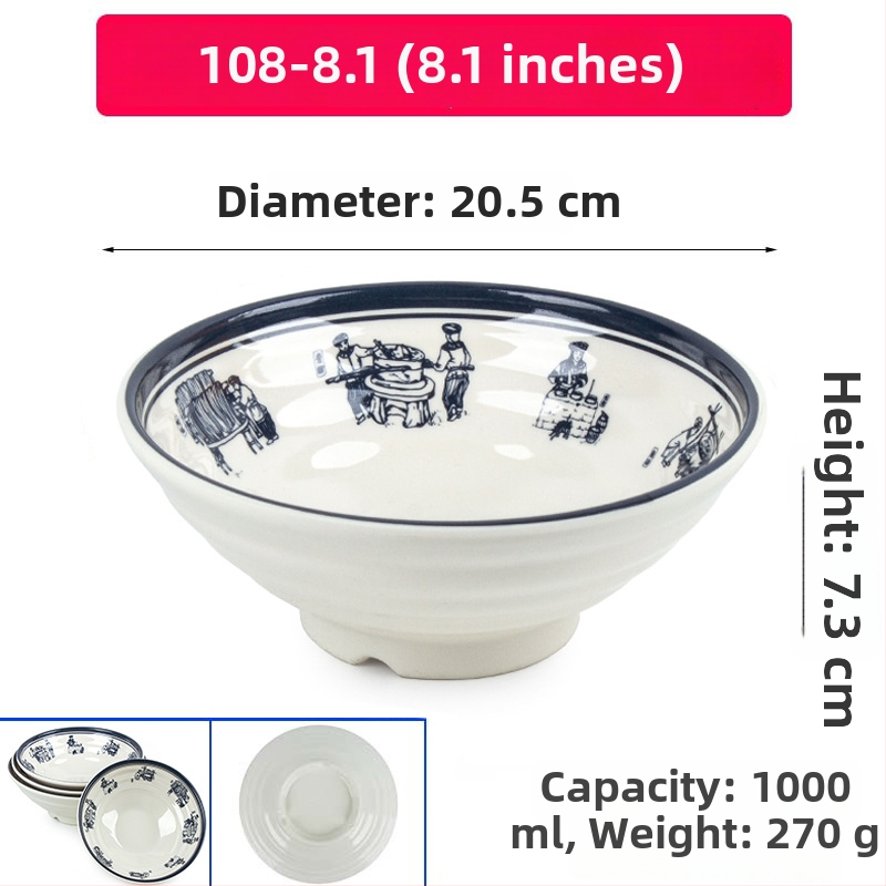 Melaminė sriubų dubenėlis su gėlių raštu, apvalios formos, tinkamas viešbučiams ir restoranams; logotipo spausdinimas ir pritaikymas prieinami