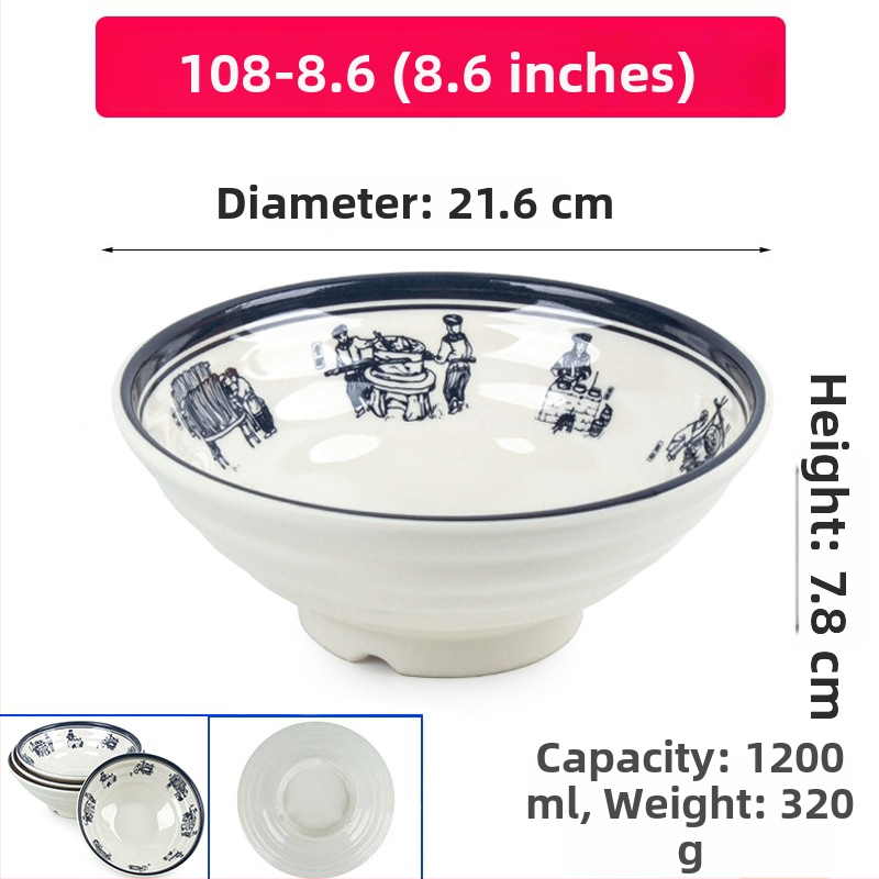 Melaminė sriubų dubenėlis su gėlių raštu, apvalios formos, tinkamas viešbučiams ir restoranams; logotipo spausdinimas ir pritaikymas prieinami