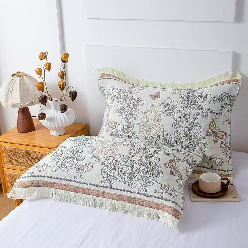 Kender-pamut párnahuzat, 4 réteg géz jacquard szövés, egyedi logónyomás, három darabos készlet, egész évben használható