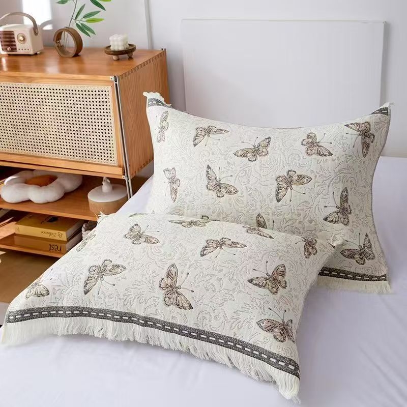 Kender-pamut párnahuzat, 4 réteg géz jacquard szövés, egyedi logónyomás, három darabos készlet, egész évben használható
