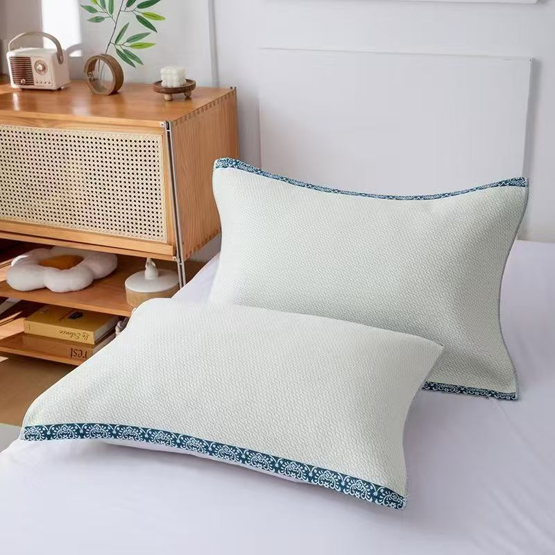 Kender-pamut párnahuzat, 4 réteg géz jacquard szövés, egyedi logónyomás, három darabos készlet, egész évben használható