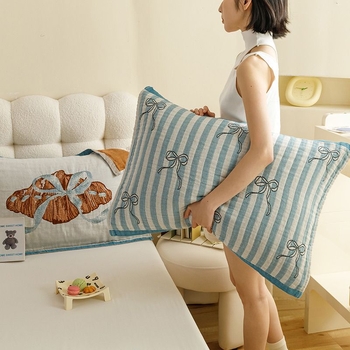 Navlake za jastuke od 100% pamuka, četiri sloja opranog gaznog materijala, jacquard uzorak s cartoon motivom, set od dva komada, nježne na kožu