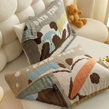 Navlake za jastuke od 100% pamuka, četiri sloja opranog gaznog materijala, jacquard uzorak s cartoon motivom, set od dva komada, nježne na kožu