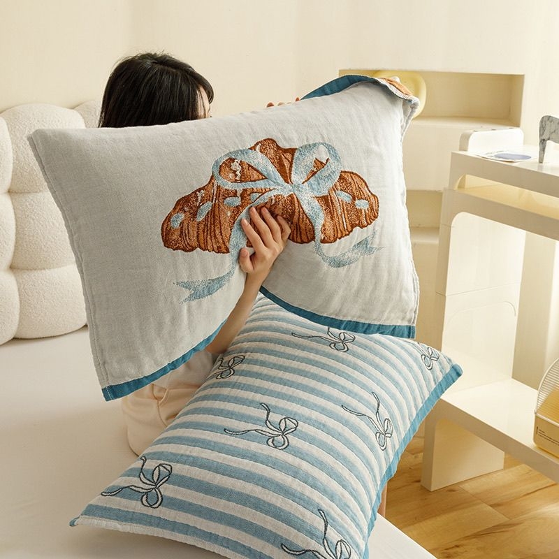 Navlake za jastuke od 100% pamuka, četiri sloja opranog gaznog materijala, jacquard uzorak s cartoon motivom, set od dva komada, nježne na kožu