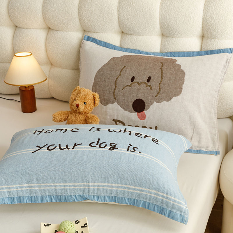 Navlake za jastuke od 100% pamuka, četiri sloja opranog gaznog materijala, jacquard uzorak s cartoon motivom, set od dva komada, nježne na kožu