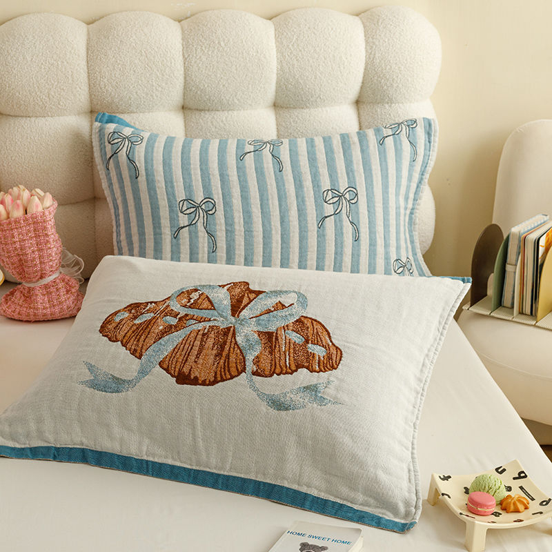 Navlake za jastuke od 100% pamuka, četiri sloja opranog gaznog materijala, jacquard uzorak s cartoon motivom, set od dva komada, nježne na kožu