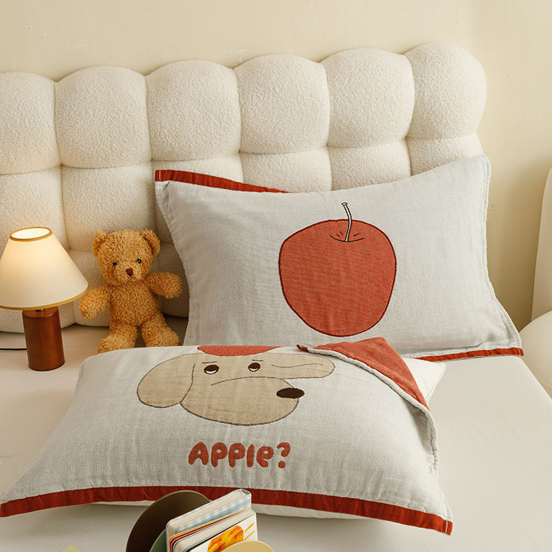 Navlake za jastuke od 100% pamuka, četiri sloja opranog gaznog materijala, jacquard uzorak s cartoon motivom, set od dva komada, nježne na kožu