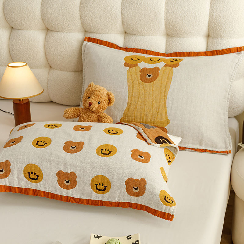 Navlake za jastuke od 100% pamuka, četiri sloja opranog gaznog materijala, jacquard uzorak s cartoon motivom, set od dva komada, nježne na kožu