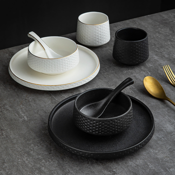 Porcelaninių lėkštų rinkinys, japonų stiliaus retro, keturių vnt., apvalios formos, tinka mikrobangoms, nordiško stiliaus, viešbučiams ir restoranams