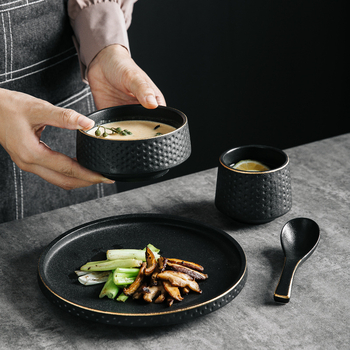 Porcelaninių lėkštų rinkinys, japonų stiliaus retro, keturių vnt., apvalios formos, tinka mikrobangoms, nordiško stiliaus, viešbučiams ir restoranams