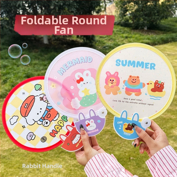 Salokāms aplis rokas ventilators ar rokturi, Cartoon Kapibala dizains, drukāts, bērniem 6–10 gadu vecumā