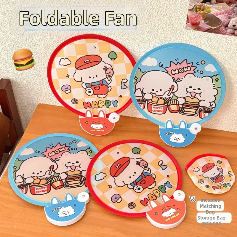 Salokāms aplis rokas ventilators ar rokturi, Cartoon Kapibala dizains, drukāts, bērniem 6–10 gadu vecumā