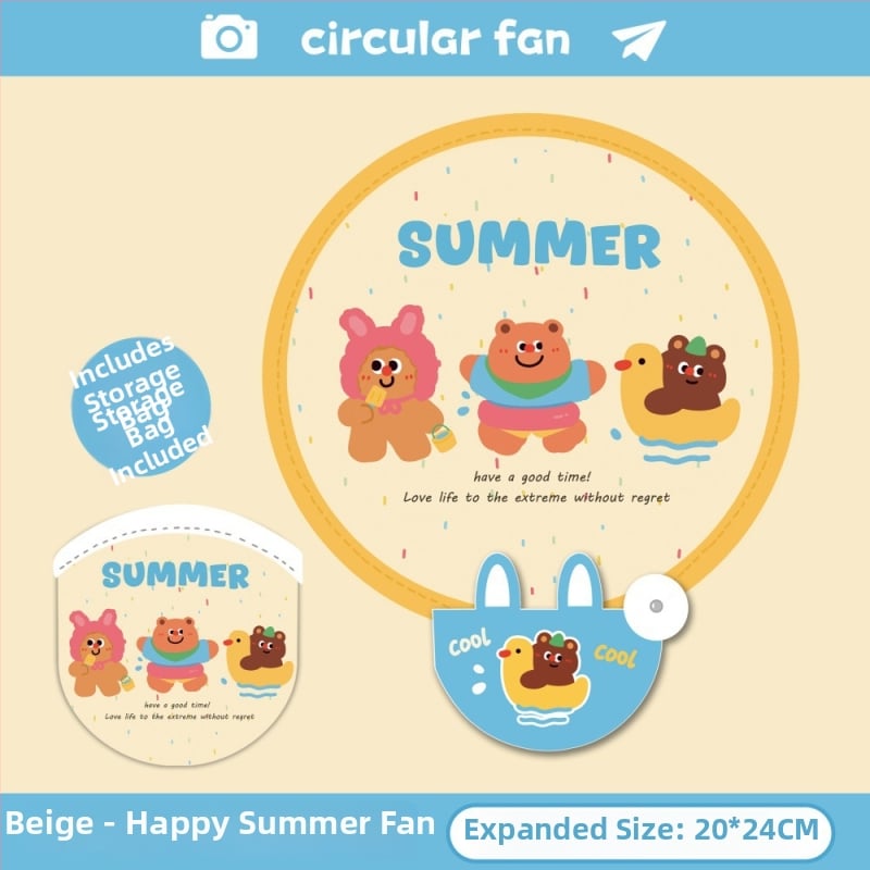 Salokāms aplis rokas ventilators ar rokturi, Cartoon Kapibala dizains, drukāts, bērniem 6–10 gadu vecumā