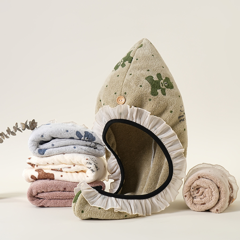 Tonghua Pokrivalo za sušenje kose s čipkastim rubom i vezom, fleece, otisnut uzorak, 80–99 g, prilagodljivo