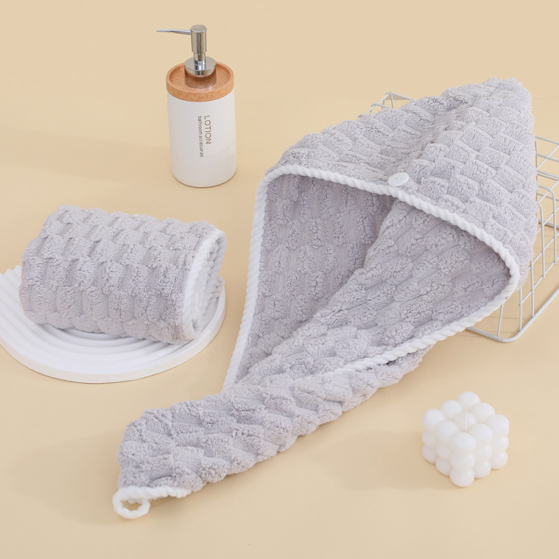 Korall plüssből készült hajszárító sapka, 150D, varrás, vágott velúr, sima szövés, súly 50–79 g