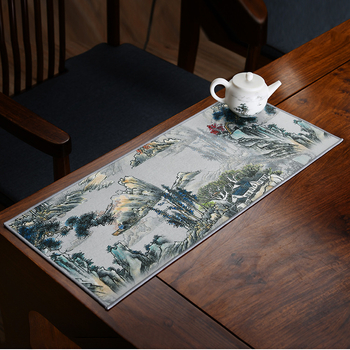 Πατάκι τσαγιού, δέρμα/βρόκα, κινεζικού στυλ, διπλής όψεως, με εκτυπωμένο λογότυπο, υψηλής ποιότητας