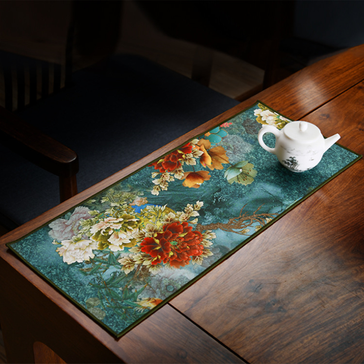 Πατάκι τσαγιού, δέρμα/βρόκα, κινεζικού στυλ, διπλής όψεως, με εκτυπωμένο λογότυπο, υψηλής ποιότητας