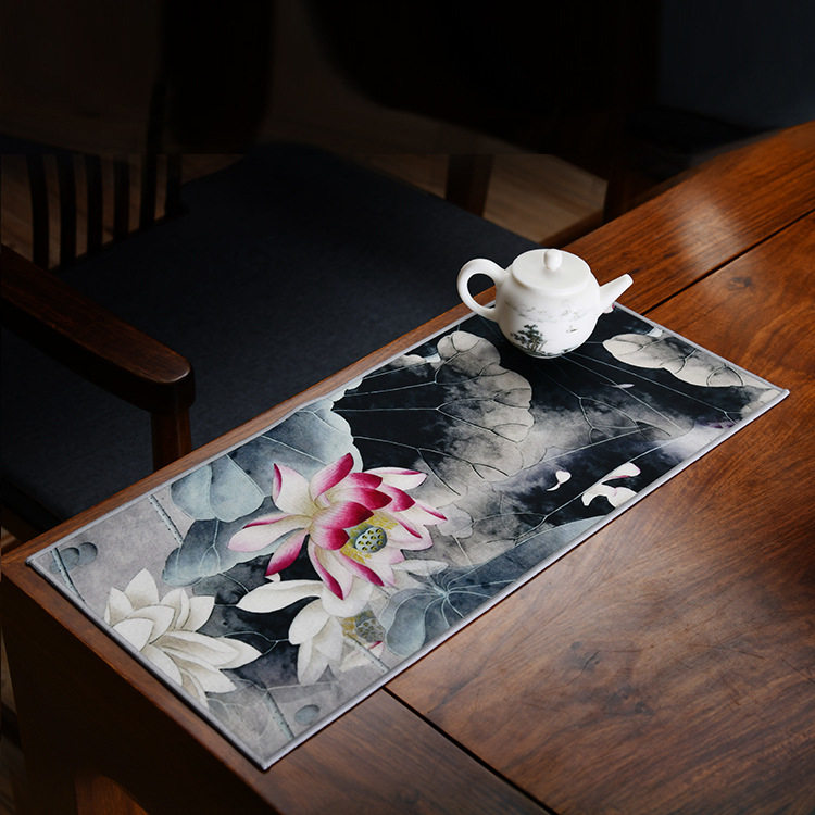 Πατάκι τσαγιού, δέρμα/βρόκα, κινεζικού στυλ, διπλής όψεως, με εκτυπωμένο λογότυπο, υψηλής ποιότητας