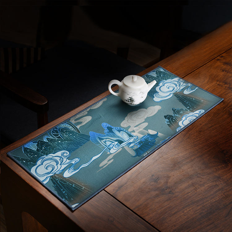 Πατάκι τσαγιού, δέρμα/βρόκα, κινεζικού στυλ, διπλής όψεως, με εκτυπωμένο λογότυπο, υψηλής ποιότητας