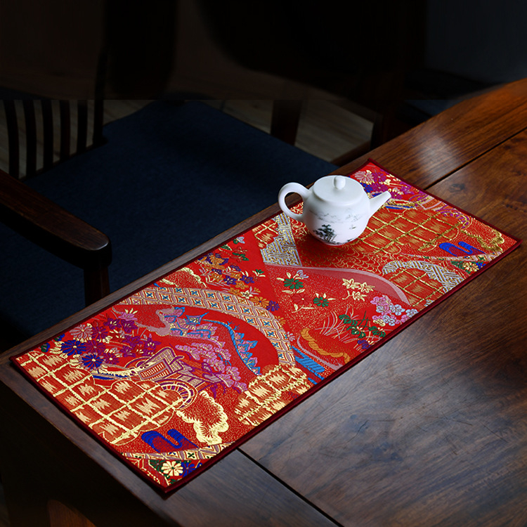 Πατάκι τσαγιού, δέρμα/βρόκα, κινεζικού στυλ, διπλής όψεως, με εκτυπωμένο λογότυπο, υψηλής ποιότητας