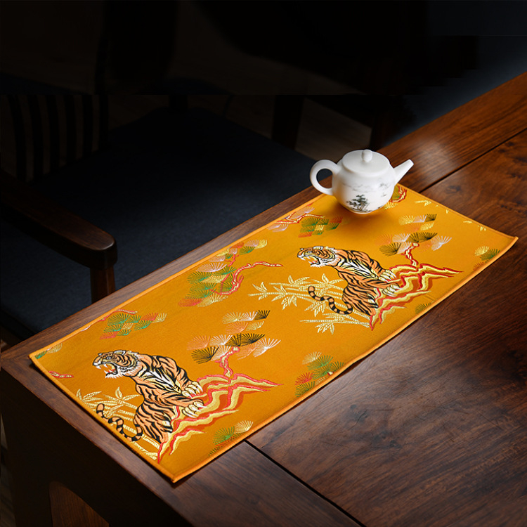 Πατάκι τσαγιού, δέρμα/βρόκα, κινεζικού στυλ, διπλής όψεως, με εκτυπωμένο λογότυπο, υψηλής ποιότητας