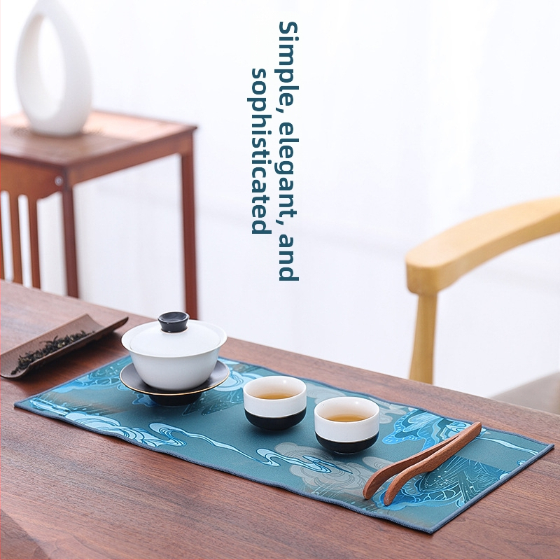 Πατάκι τσαγιού, δέρμα/βρόκα, κινεζικού στυλ, διπλής όψεως, με εκτυπωμένο λογότυπο, υψηλής ποιότητας