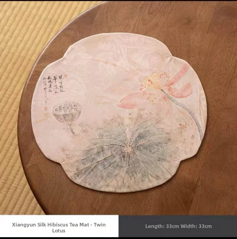 Διπλής όψεως ματ για τσάι, στρογγυλό, ύφασμα, κινέζικου ύφους, αντιολισθητικό