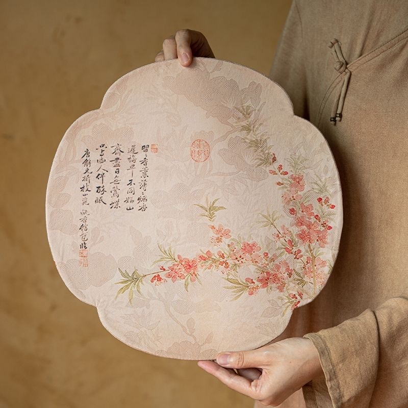 Διπλής όψεως ματ για τσάι, στρογγυλό, ύφασμα, κινέζικου ύφους, αντιολισθητικό