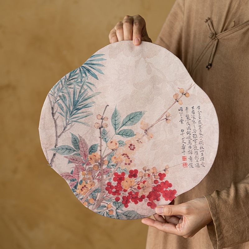 Διπλής όψεως ματ για τσάι, στρογγυλό, ύφασμα, κινέζικου ύφους, αντιολισθητικό