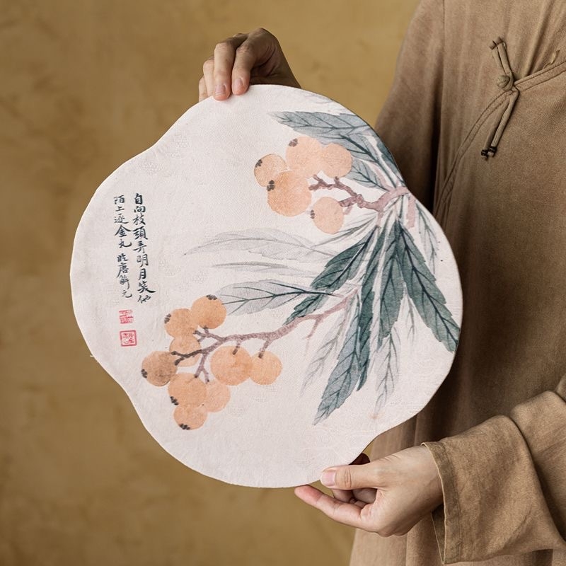 Διπλής όψεως ματ για τσάι, στρογγυλό, ύφασμα, κινέζικου ύφους, αντιολισθητικό