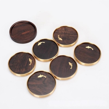 Ξύλινο σουβέρ για ποτήρι με υβριδικό χαλκό-ξύλο, μασιφ ξύλο, Rosewood και Ebony