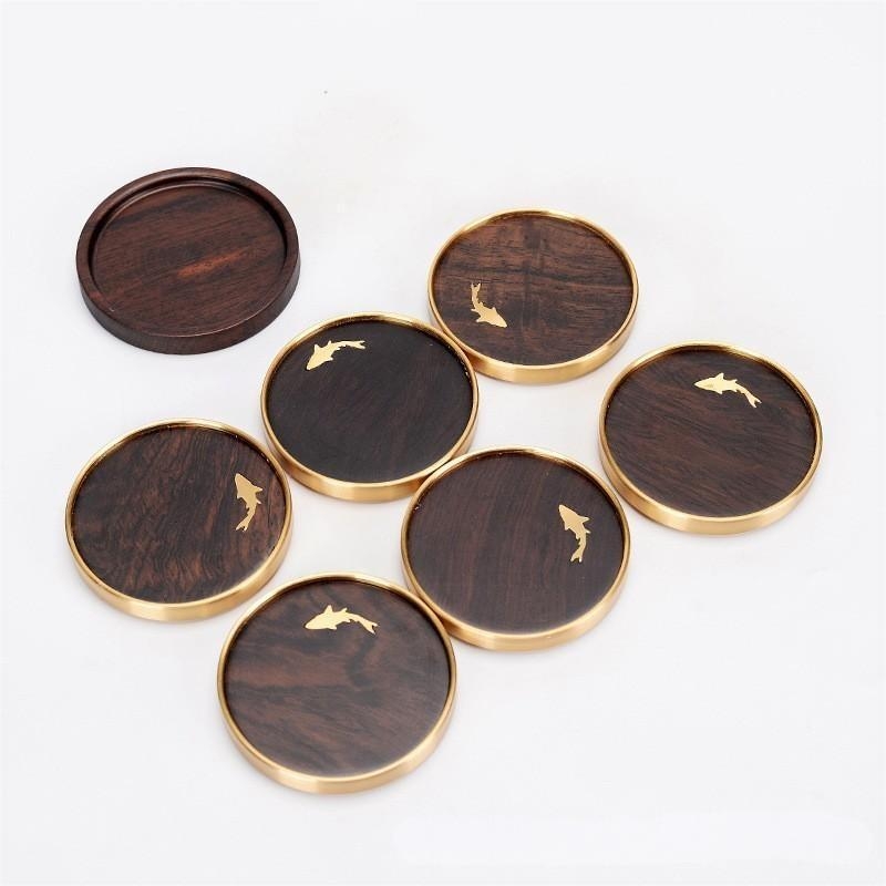 Ξύλινο σουβέρ για ποτήρι με υβριδικό χαλκό-ξύλο, μασιφ ξύλο, Rosewood και Ebony