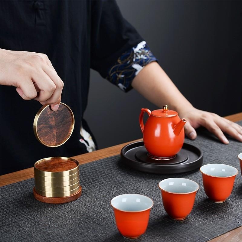 Ξύλινο σουβέρ για ποτήρι με υβριδικό χαλκό-ξύλο, μασιφ ξύλο, Rosewood και Ebony