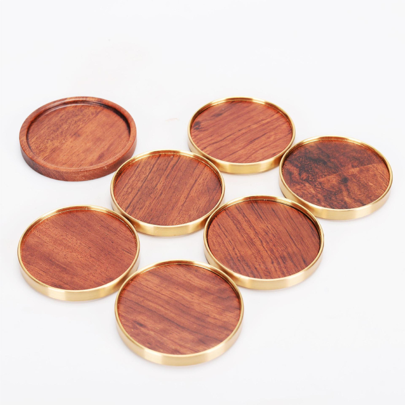 Ξύλινο σουβέρ για ποτήρι με υβριδικό χαλκό-ξύλο, μασιφ ξύλο, Rosewood και Ebony