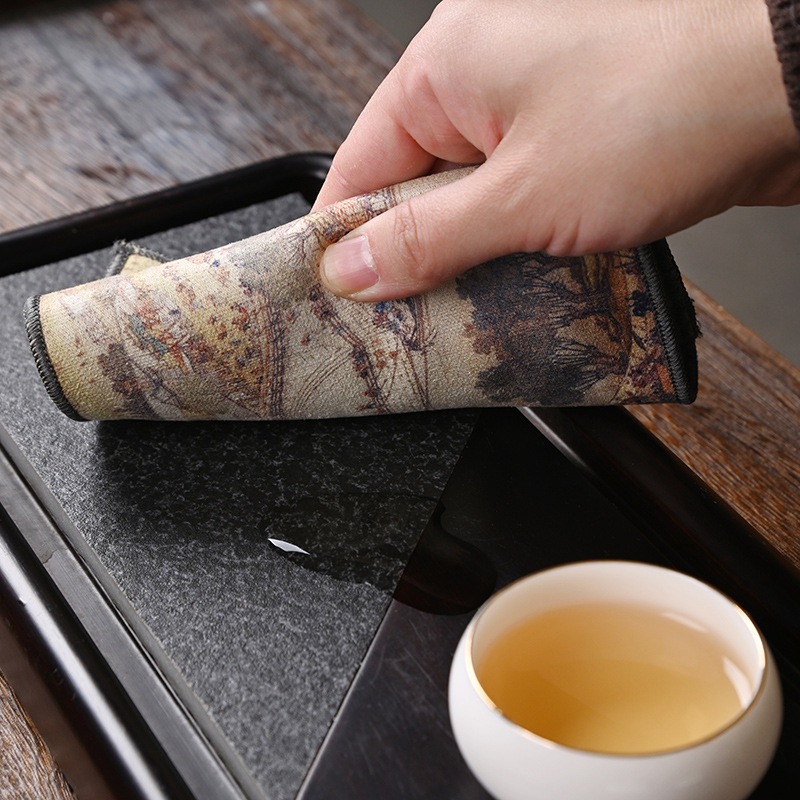 Sugertinas arbatos ceremonijos rankšluostis - Medvilnė, švelni ir odai draugiška; Aukštas sugėrimas; Greitas džiūvimas; Elnių odos velūro tekstūra