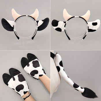 Halloween állatos fejpánt készlet: tehenfülek, mancok és farok – kézzel készített flanelből (2025 ősz)