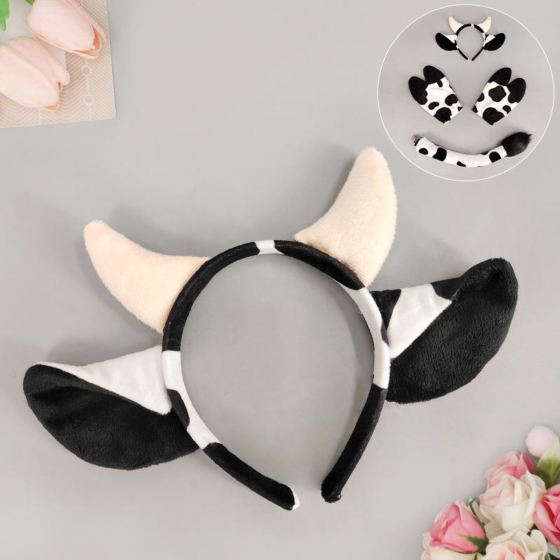 Halloween állatos fejpánt készlet: tehenfülek, mancok és farok – kézzel készített flanelből (2025 ősz)