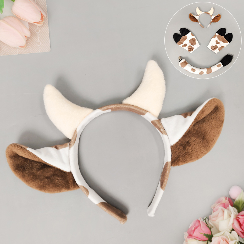 Halloween állatos fejpánt készlet: tehenfülek, mancok és farok – kézzel készített flanelből (2025 ősz)