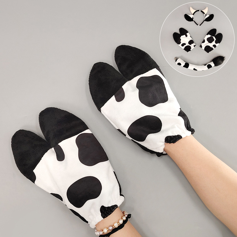 Halloween állatos fejpánt készlet: tehenfülek, mancok és farok – kézzel készített flanelből (2025 ősz)