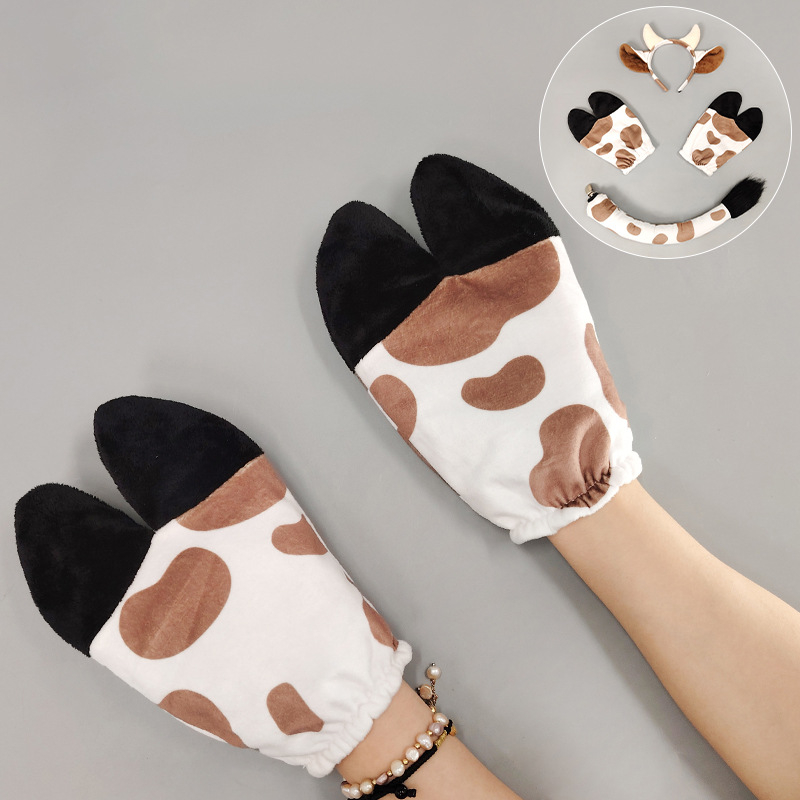 Halloween állatos fejpánt készlet: tehenfülek, mancok és farok – kézzel készített flanelből (2025 ősz)