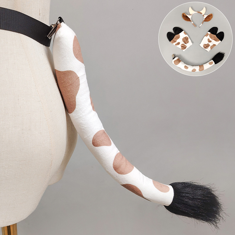 Halloween állatos fejpánt készlet: tehenfülek, mancok és farok – kézzel készített flanelből (2025 ősz)