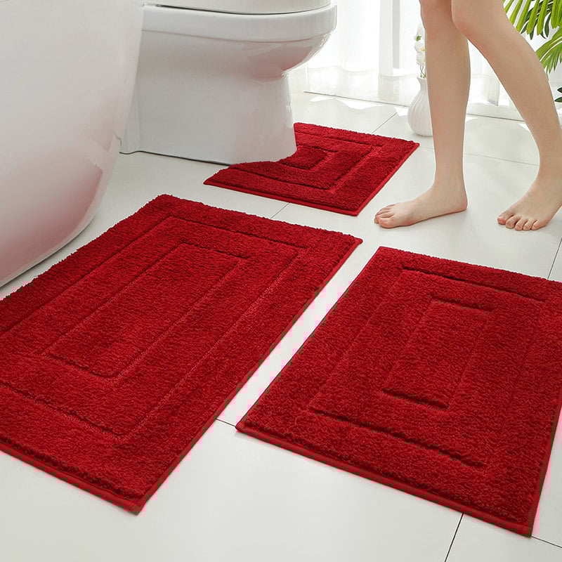 Флокирана подложка за баня - комплект, квадратна форма, машинно пране, модерен стил