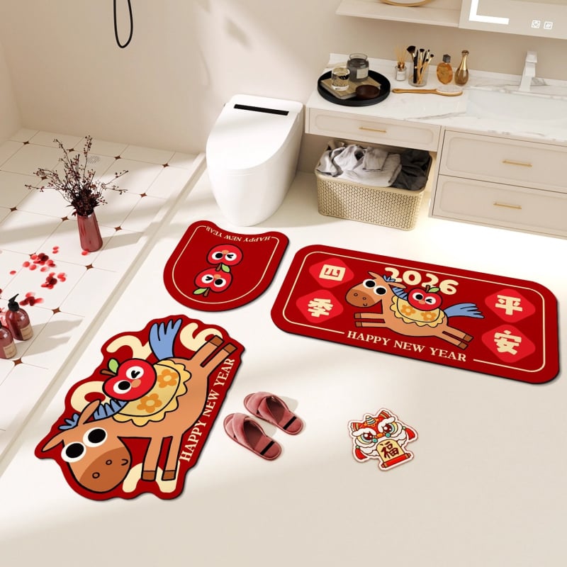 Комплект подложки за баня от диатомит, 3 части, устойчиви на хлъзгане, миещи се, дизайн със сладки животинки