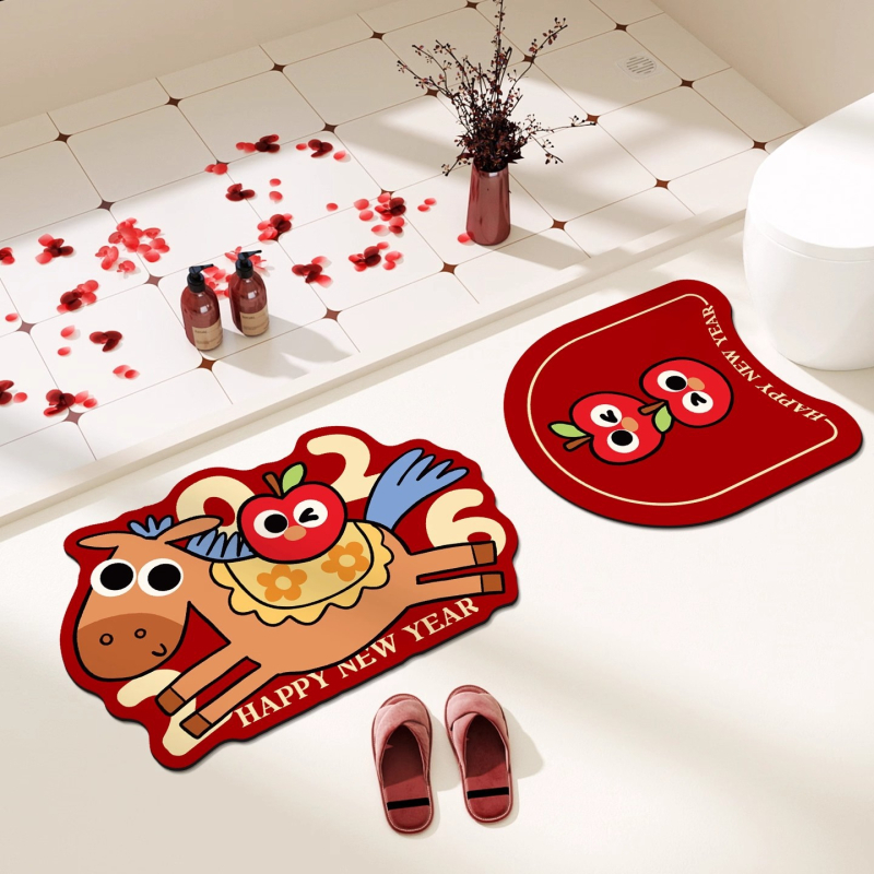 Комплект подложки за баня от диатомит, 3 части, устойчиви на хлъзгане, миещи се, дизайн със сладки животинки