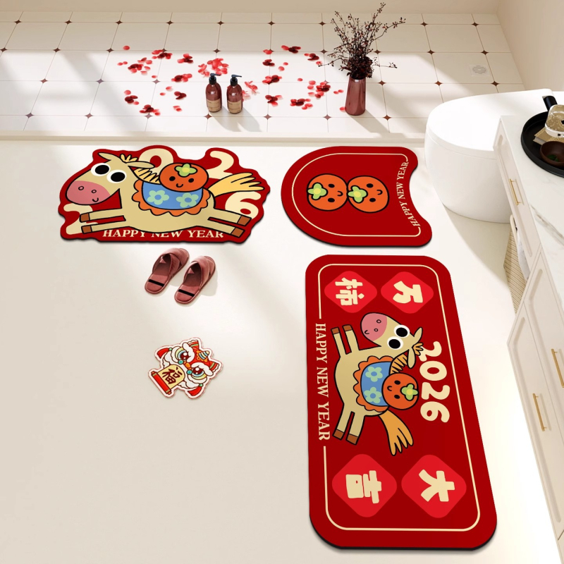 Комплект подложки за баня от диатомит, 3 части, устойчиви на хлъзгане, миещи се, дизайн със сладки животинки