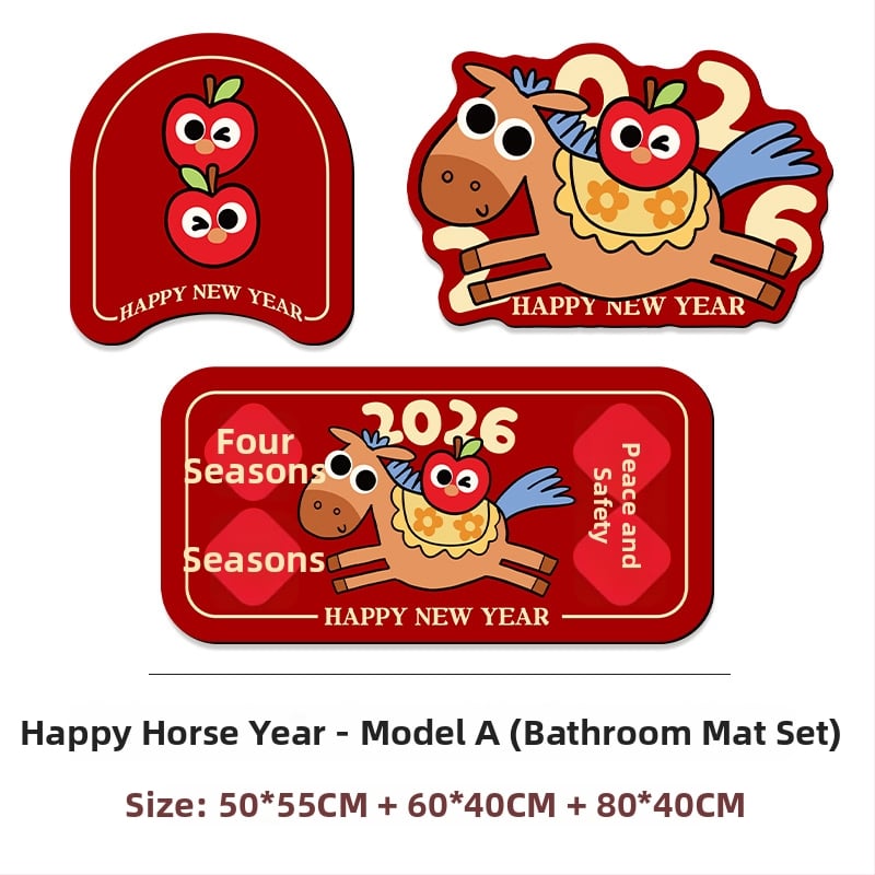 Комплект подложки за баня от диатомит, 3 части, устойчиви на хлъзгане, миещи се, дизайн със сладки животинки