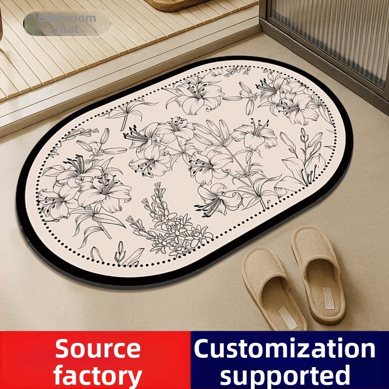 Баня подложка за пода от диатомова глина – квадратна, неслизаща, релефна и машинно тъкана, ръчно изпираема, персонализирани дизайни чрез печат и UV трансфер