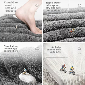 Комплект подложки за баня за тоалетна, три части, полиестерно флокиране, квадратна форма, едноцветен модел, миещи се